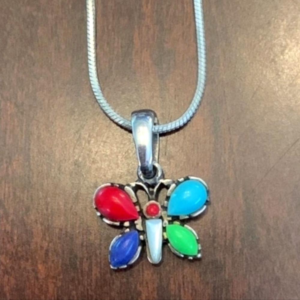 Silpada 925 Sterling Silver Multi-Color Gemstone Butterfly Pendant Necklace